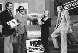 LR00329-Cinemax Launch-Ft. Lee, NJ, l to r - Les Read, Michael Wilner, Sharon Tilitson(co-host), Seth Kitay -HBO.