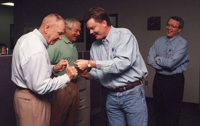 Marvin Jones, Greg Harrison, Drew Fleming, and Leo Hindery, Topeka visit 1997.
