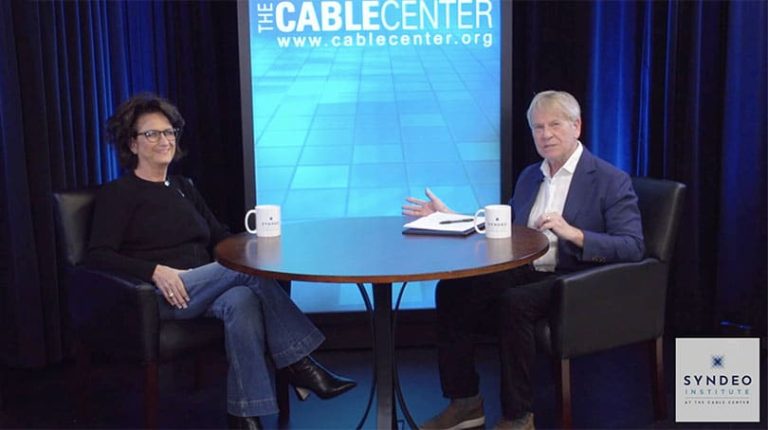 Stewart Schley interviewing Patricia Jo Boyers for Women In Cable Archive oral history.