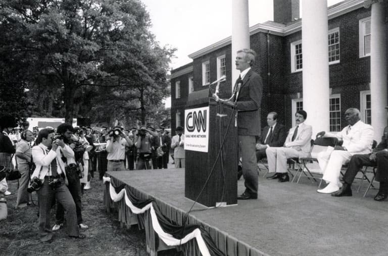Ted Turner speaking at the CNN launch - 1980