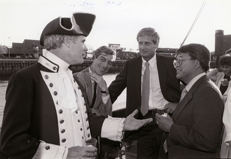 Ted Turner, Warren Crane, Marty Lafferty, and John Sie - Boston Harbor 1985