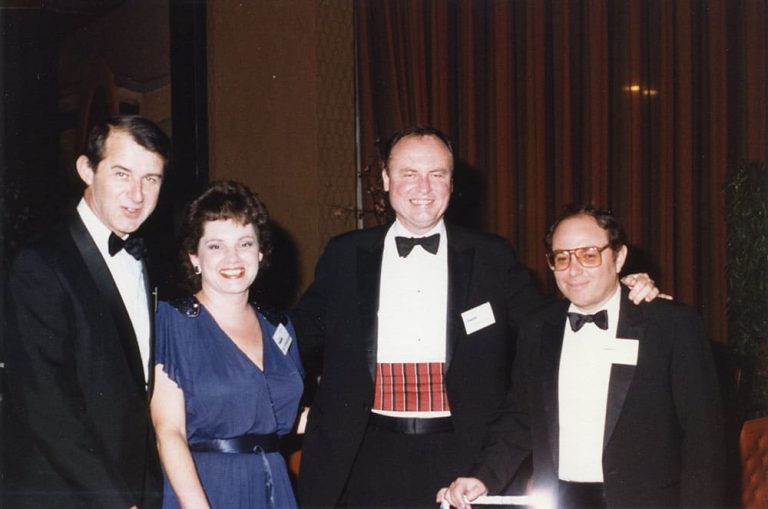 Unidentified, Gail Sermersheim, Jack Cole, Bob Miron – 1984 Cable TV Pioneers Dinner